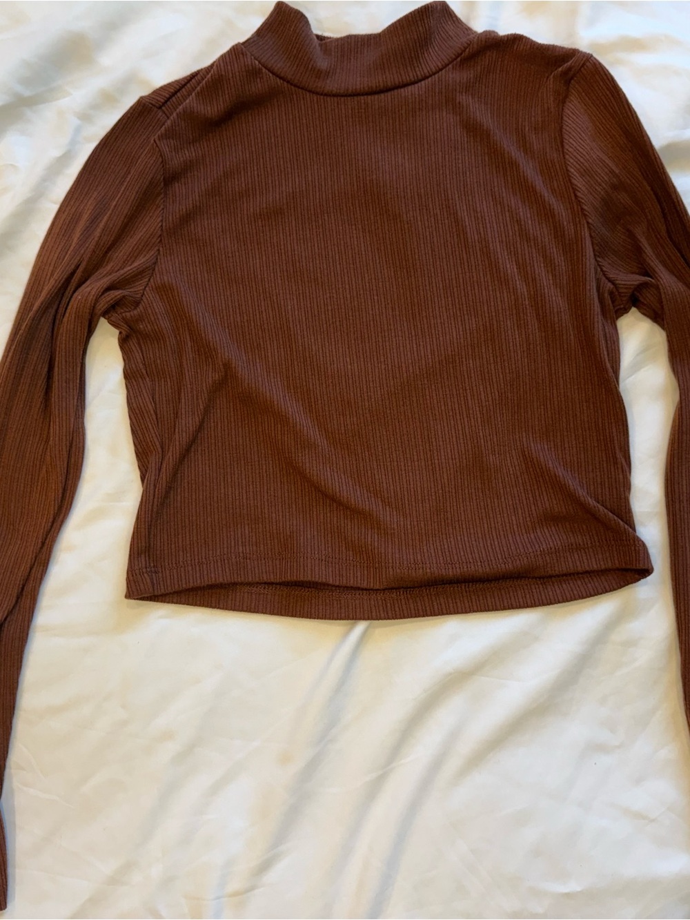 Altar'd State Chocolate Ribbed Mock Neck Long Sleeve Top
